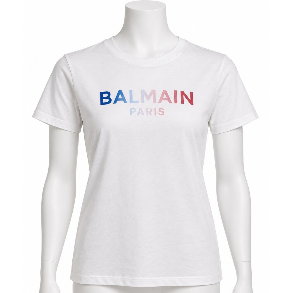 Balmain Paris Kids 12A White Multicolor Gradient Logo Cotton T Shirt